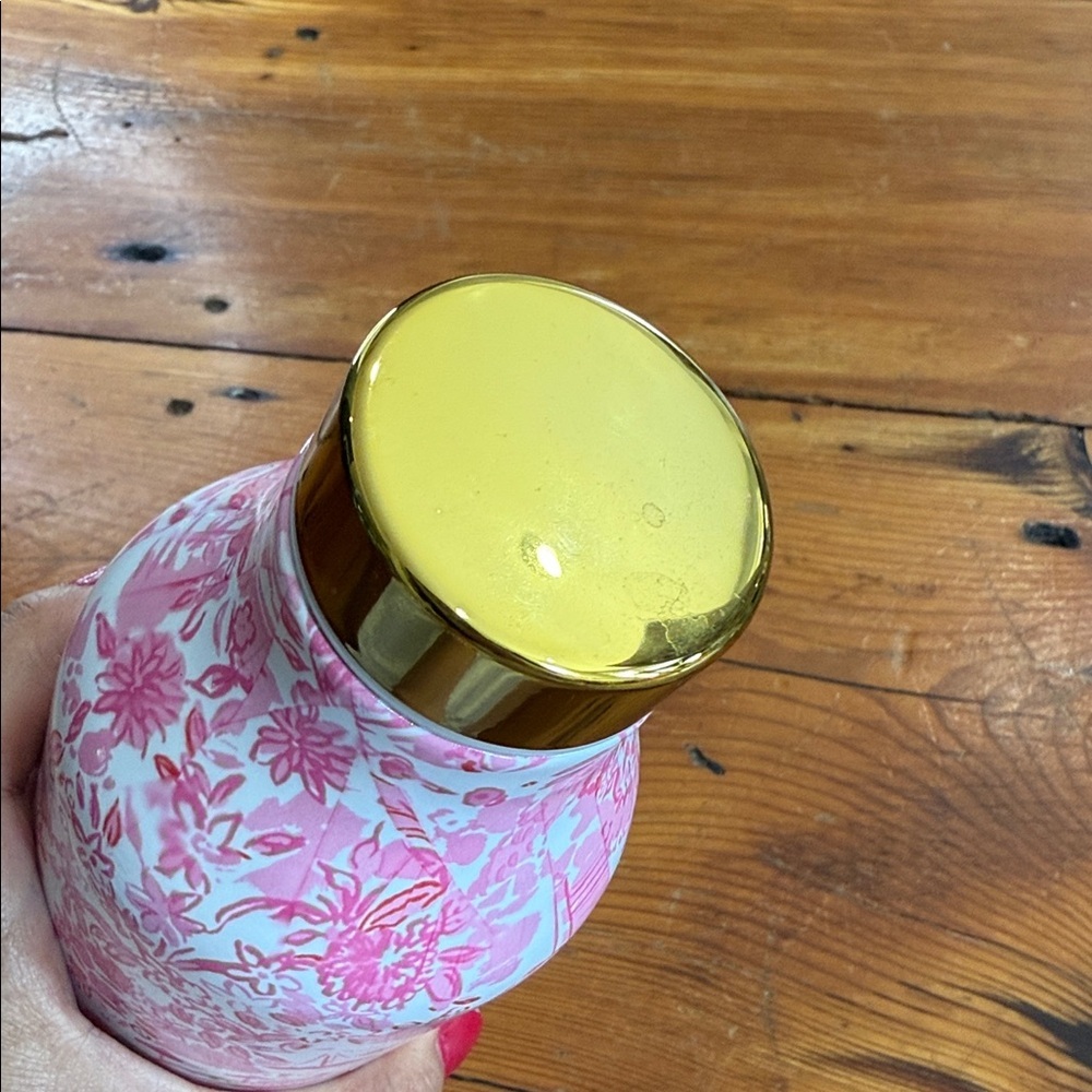 Lilly Pulitzer Pink Floral Water Bottle with Gold Lid - Picture 3 of 6